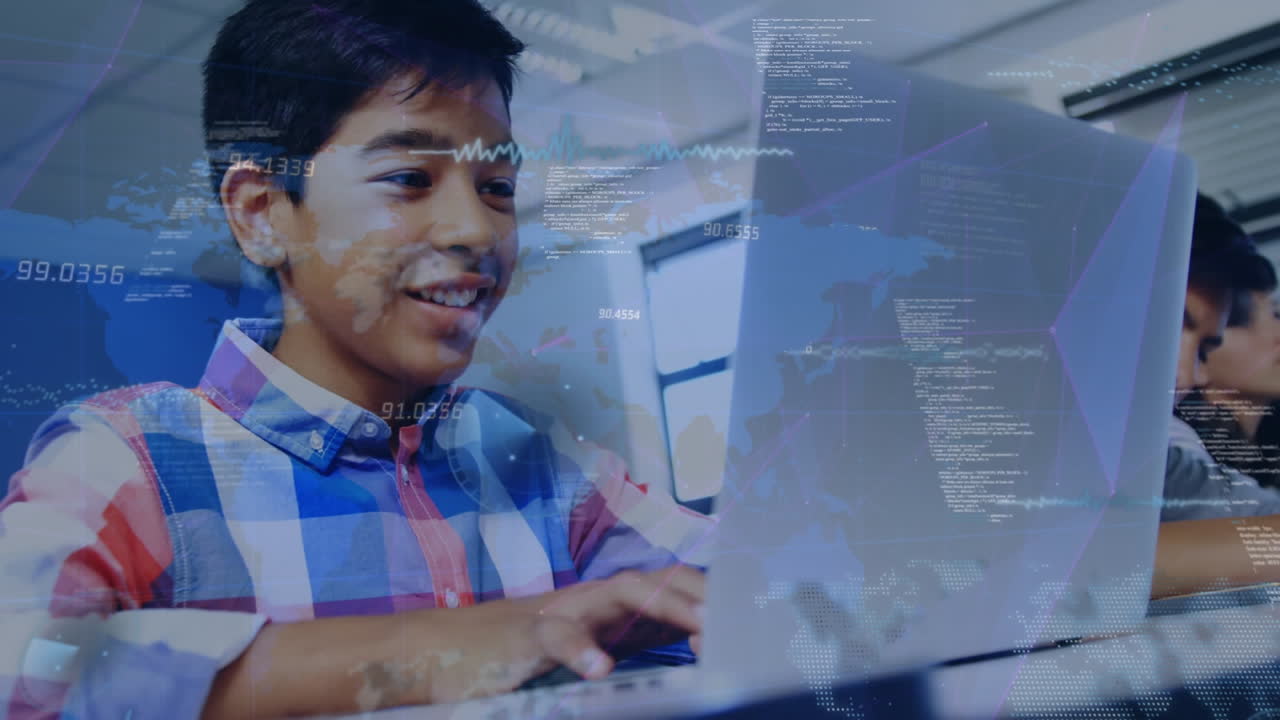 Animation of data processing over diverse students using laptop