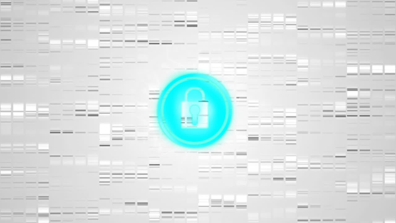 Animation of network of connections and online security padlock over grey background