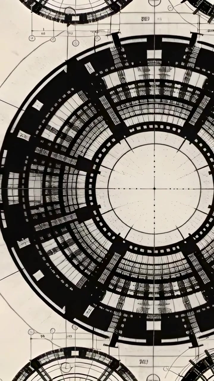 Vertical video: Shifting crop revealing circular plan on beige sheet to show measurement markings