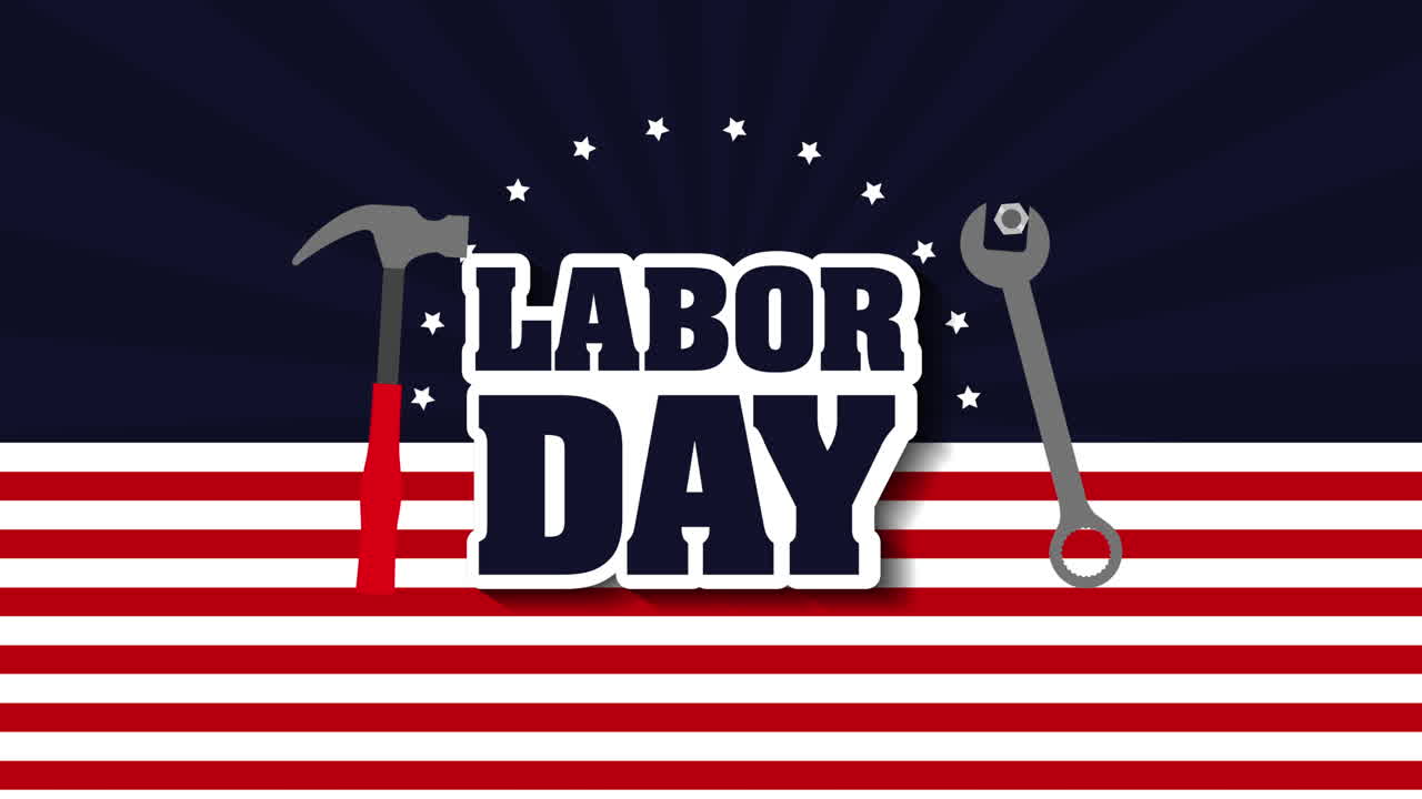 labor day card with USA flag and font