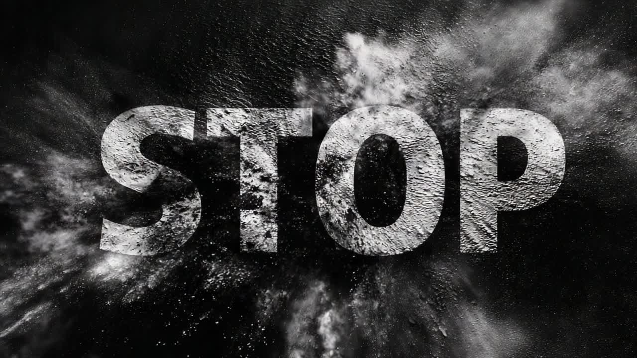 Dynamic Visual Representation of the Word 'STOP' Surrounded by Explosive Texture and Engaging Background Effects in an Artistic Display