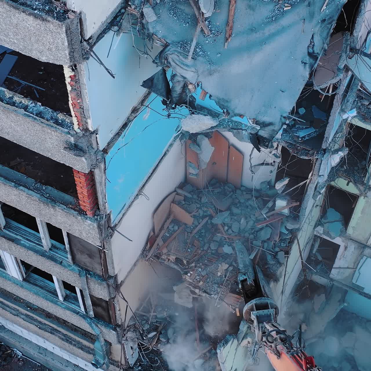 Damaged earthquake disaster construction. Natural disaster ruined building