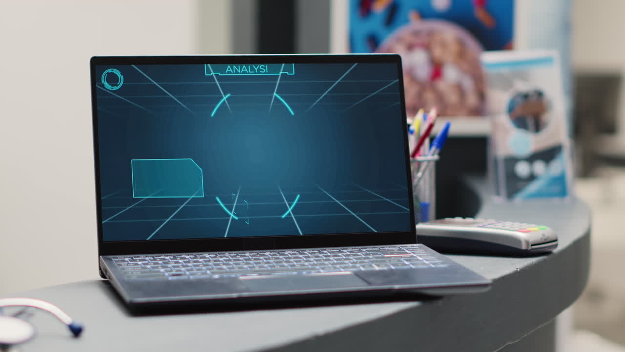 Empty reception counter with laptop