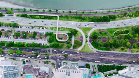 top down drone view of traffic on coastal beltway , panama city