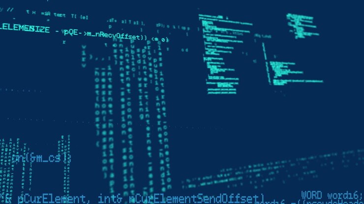 Animation of data processing on navy background