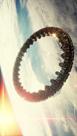 a futuristic ring structure in orbit around earth