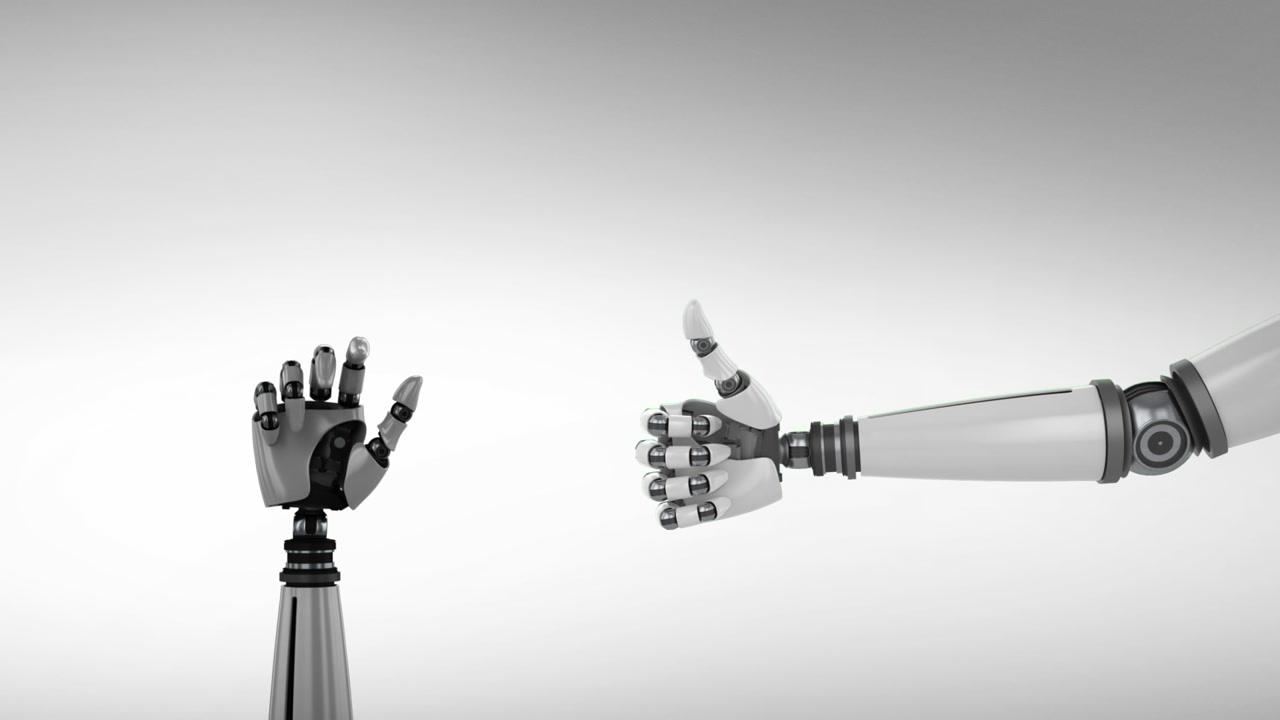 Animation of robotic hands over white background
