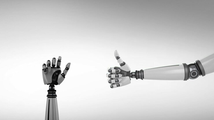 Animation of robotic hands over white background