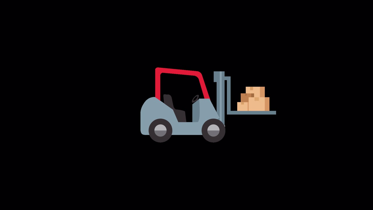 Carrello elevatore animato che carica e trasporta scatole