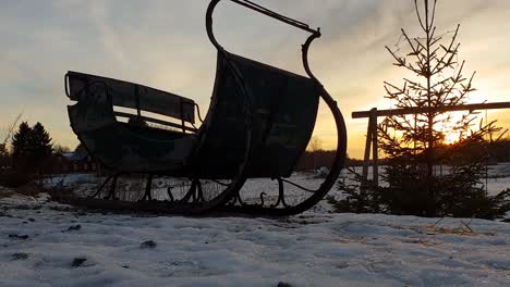 autenthic santa claus christmas sled at sunrise