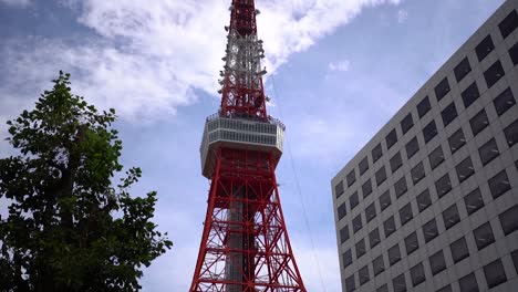 panning upon the tokyo tower from the ground