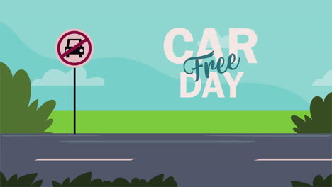 car free day lettering in the road animation