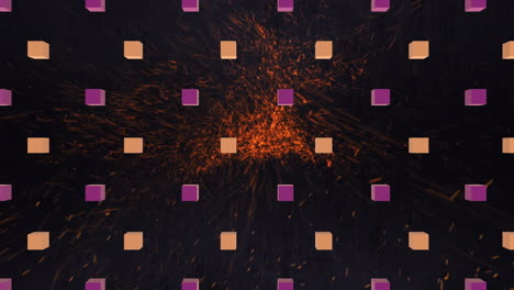 Animation of cubes over sparkles on black background
