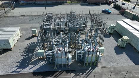 aerial shot of transformer supplying energy for american town