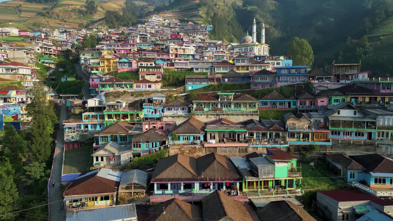 Picturesque tiered colorful hillside Nepal Van Java village in Indonesia