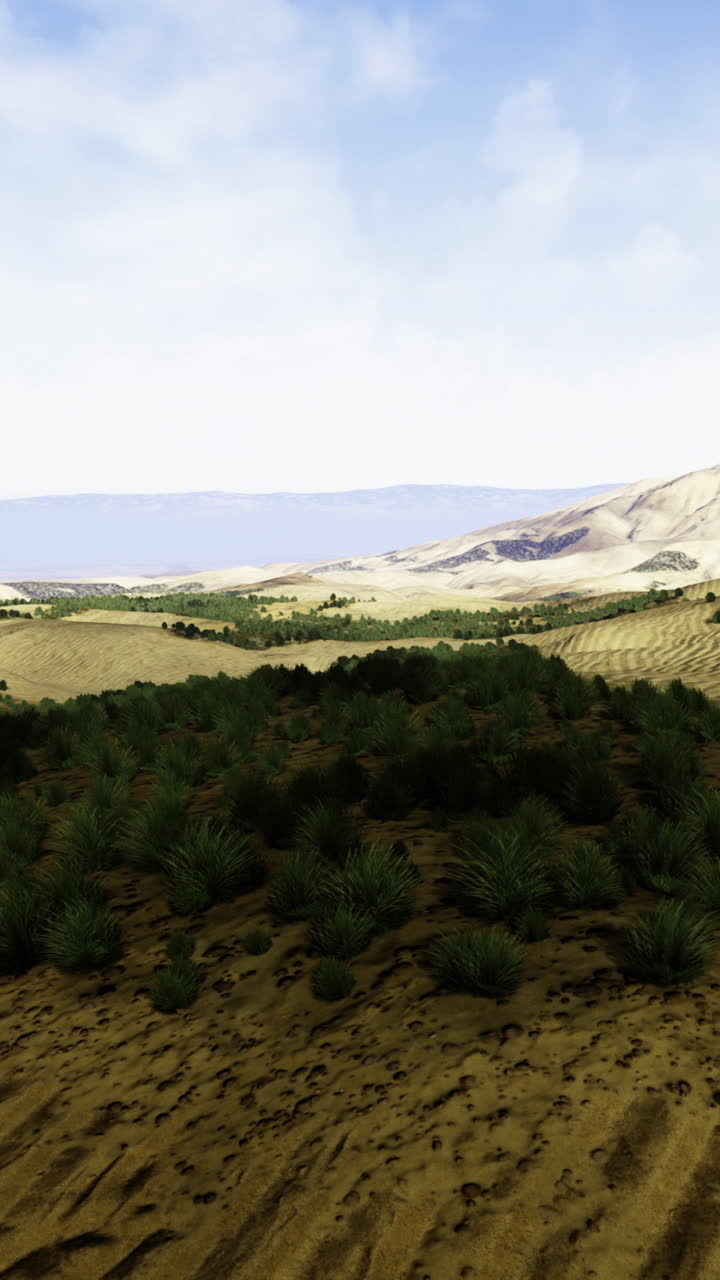 Majestic desert landscape showcasing rolling dunes and lush vegetation