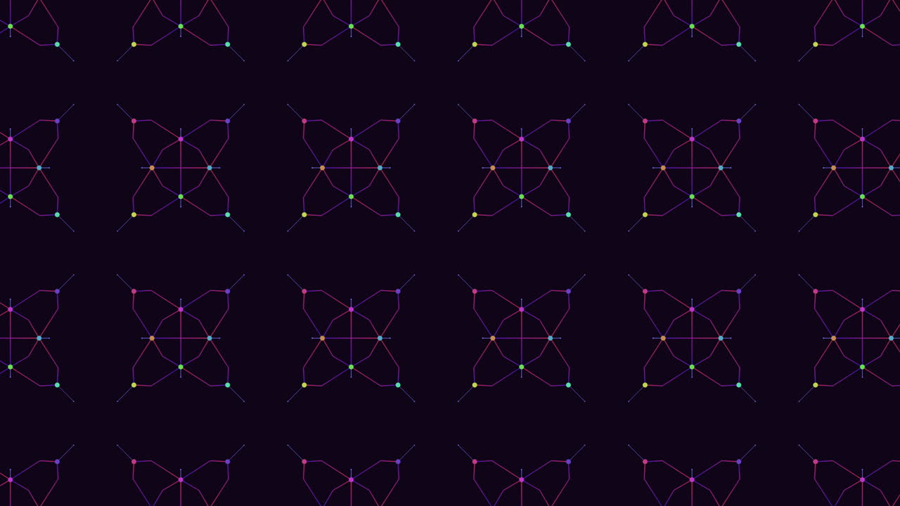 다채로운 기하학적 선은 검은 바탕에 복잡한 패턴을 형성합니다.