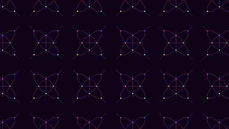 Colorful geometric lines form intricate pattern on black background