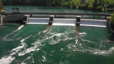 hydropower station on the river rhine, near rheinau switzerland