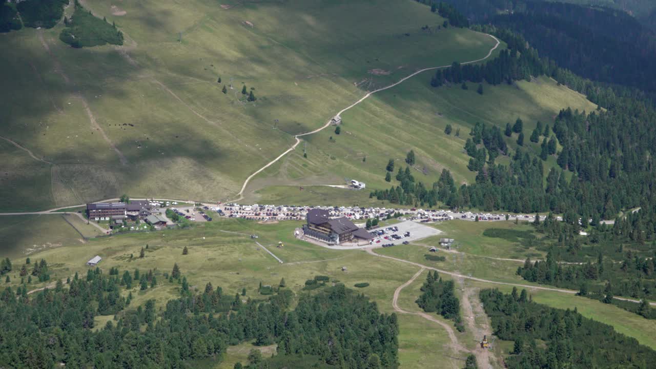Aerial View of Mountain Resort and Parking Lot