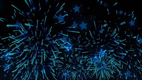 digitally generated video of fireworks exploding and stars moving against black background