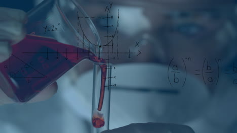 animación de fórmulas matemáticas sobre el científico en el laboratorio