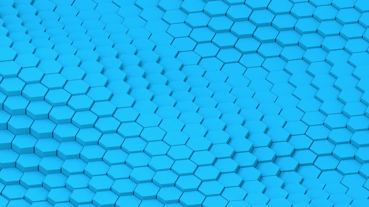 Surface with moving hexagonal blue pillars animation background