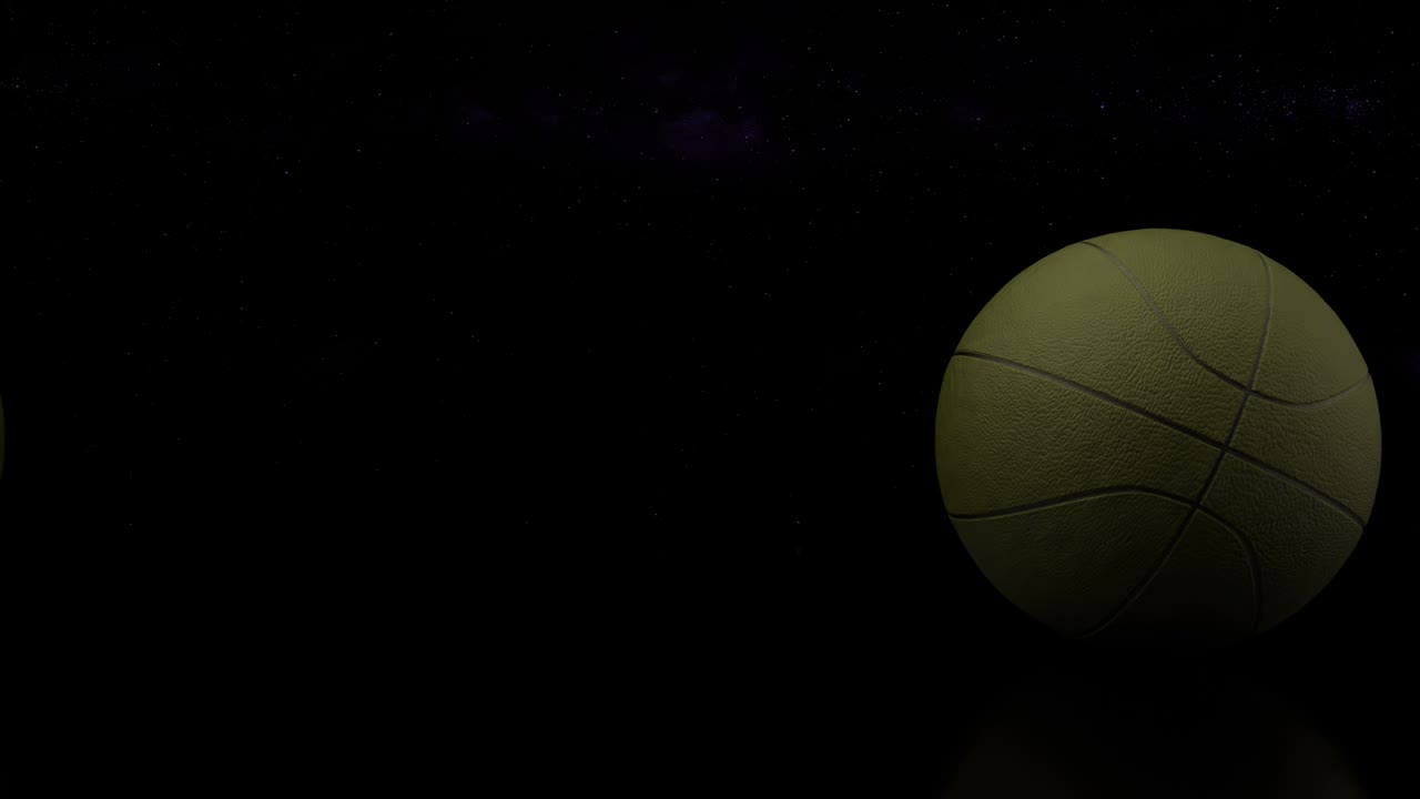 3d-design von basketballballen auf dem dunklen hintergrund. loop-animation von rollenden basketballs auf dem universum und sternen-hintergrund.