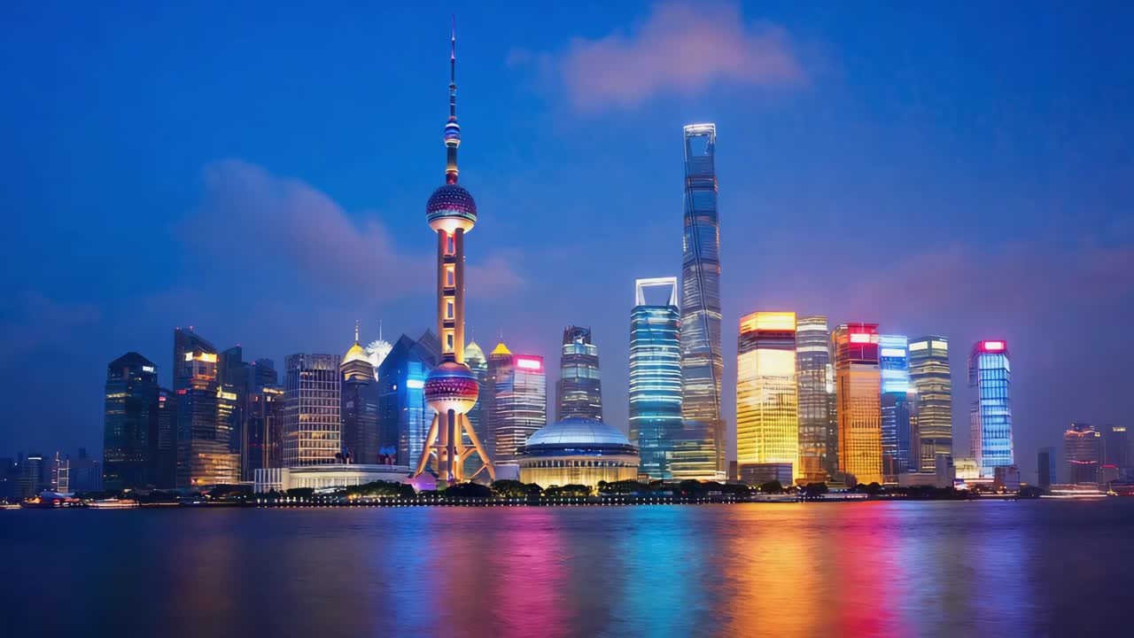 Shanghai Skyline at Night with Oriental Pearl TV Tower