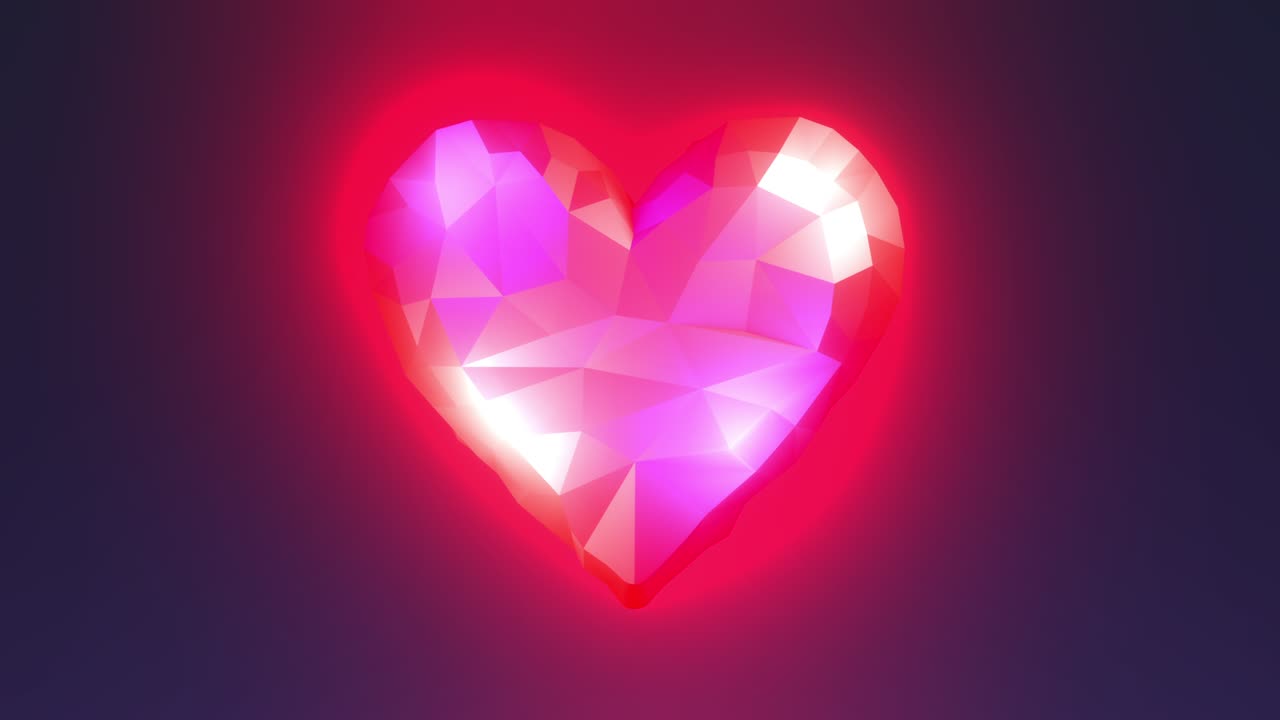 renderizado en 3d de corazón brillante con diseño de poli bajo
