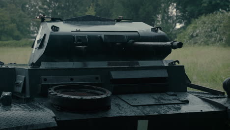 wwii tank in rainy conditions
