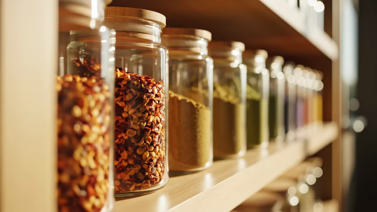 Spice Jars on a Kitchen Shelf