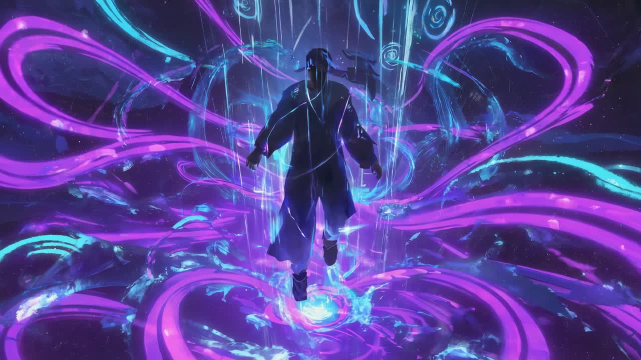 Abstract Digital Art with Person in Neon Energy Field