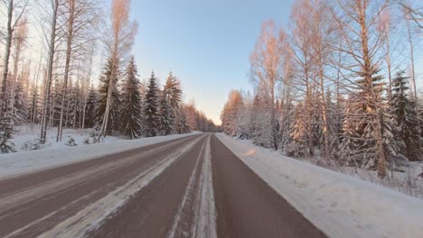 winter driving pov on icy snow-covered roads, safe driving observation