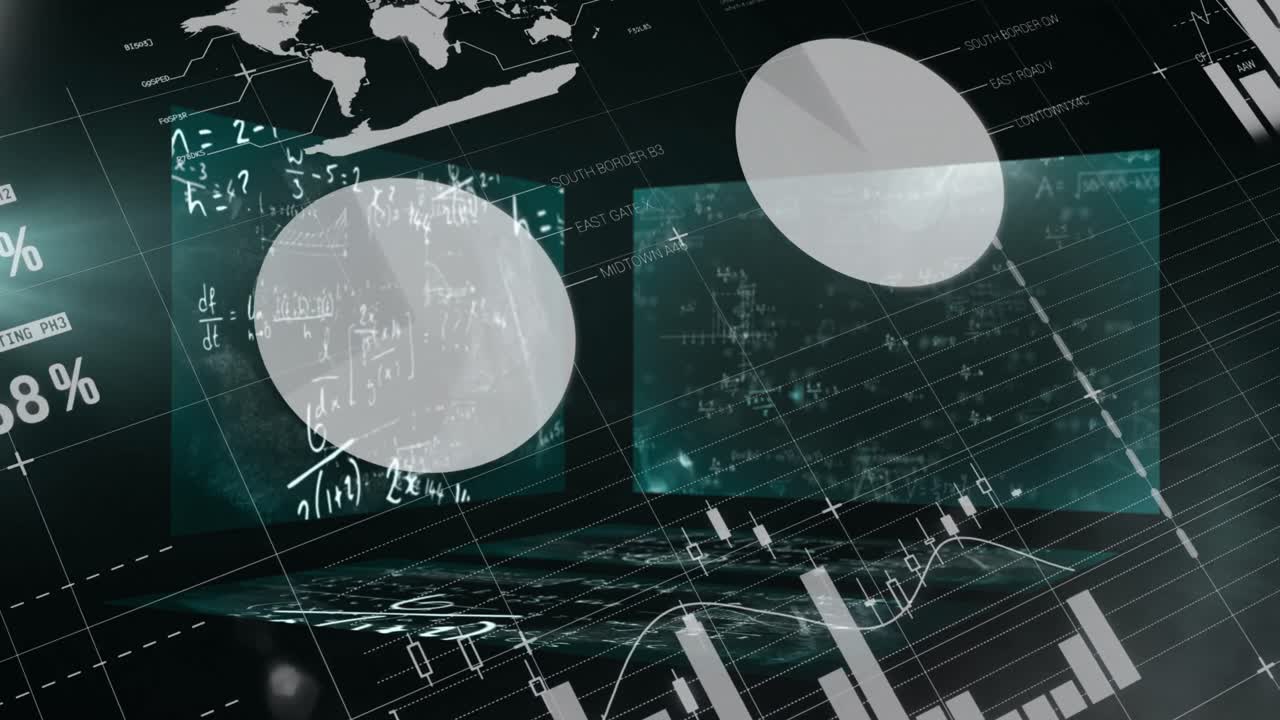 animación del procesamiento de datos con ecuaciones matemáticas sobre fondo negro