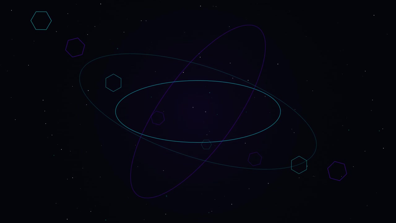 Abstract Digital Animation of Rotating Hexagons and Orbital Rings