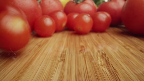 zoom in macro video of tomatoes on the table