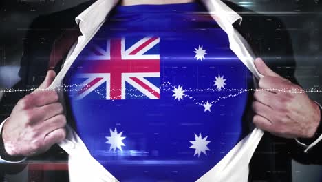 animation of data processing over caucasian man with flag of australia