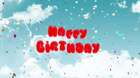 feliz cumpleaños escrito en el cielo azul con nubes