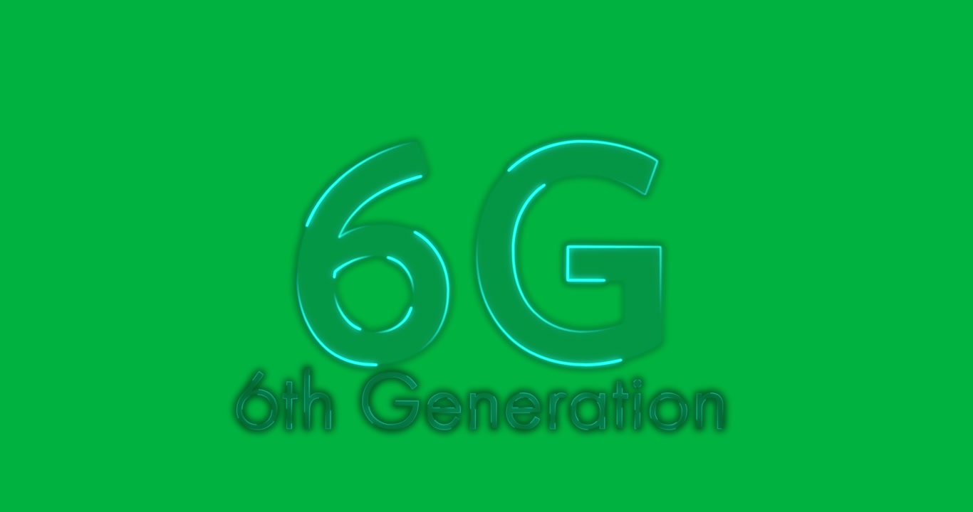 Animation of 6g 6th generation text in green neon letters on white background