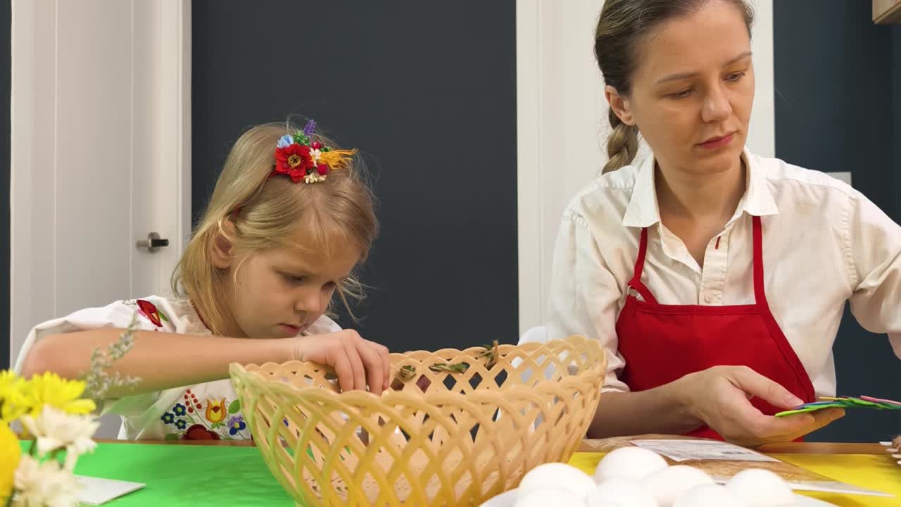 Mother and Daughter Decorating Easter Basket