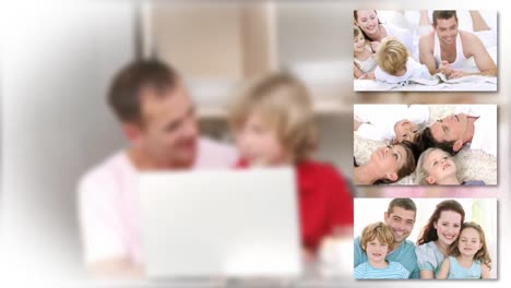 Montage-Von-Familien,-Die-Mit-Kindern-Spielen