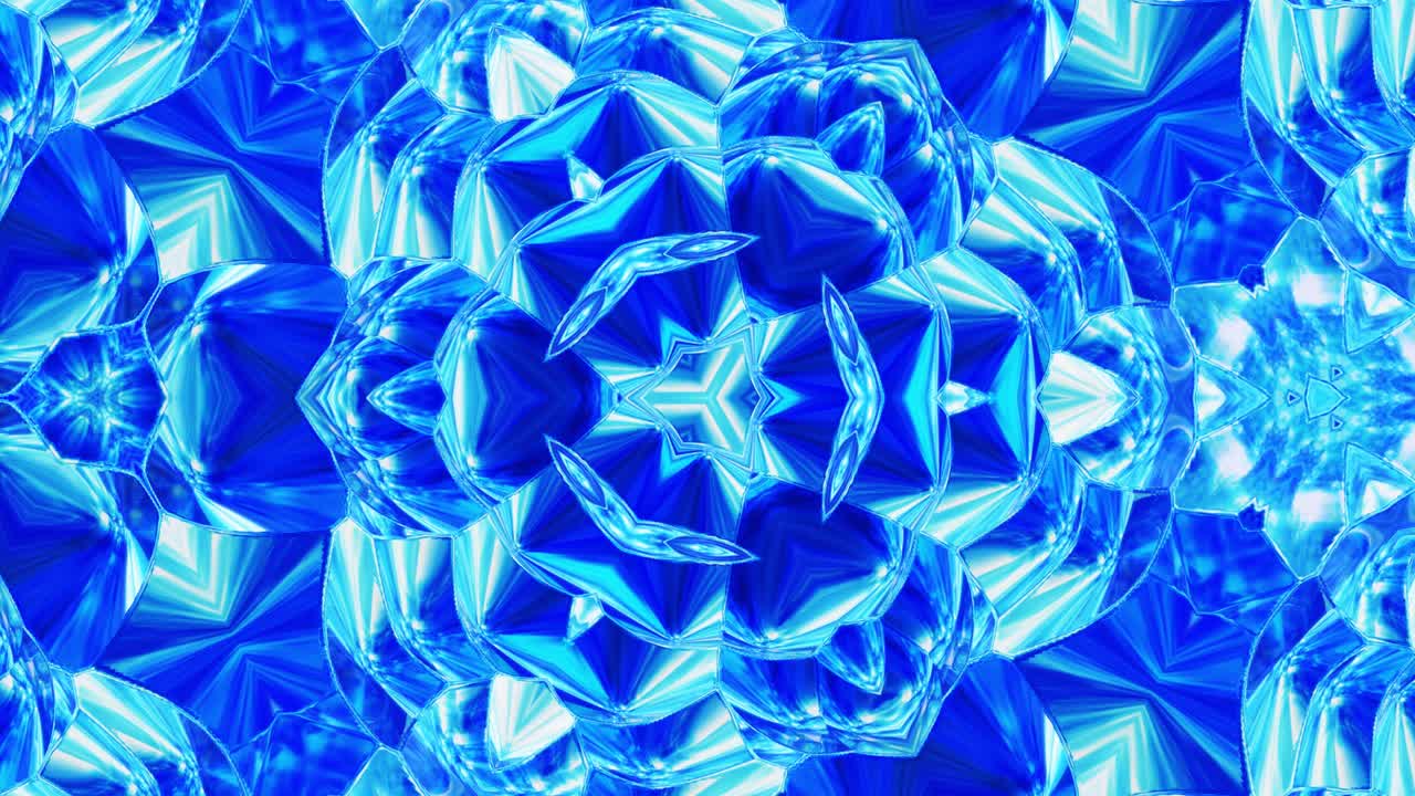 patrón azul simétrico líquido como un caleidoscopio con ondas. 3d elegante bucle abstracto bg, estructura ondulada de vidrio líquido brillante con hermosos colores de gradiente. 4k