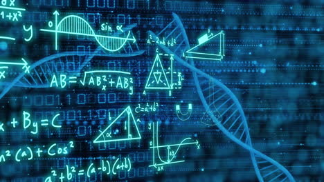 Animation-Von-DNA-Strängen-Und-Wissenschaftliche-Datenverarbeitung-über-Binärkodierung