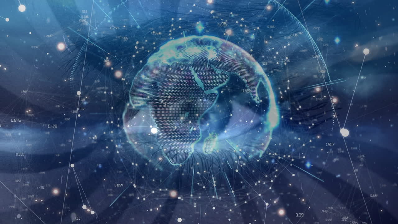 눈과 파란색 배경 위의 데이터 처리의 애니메이션