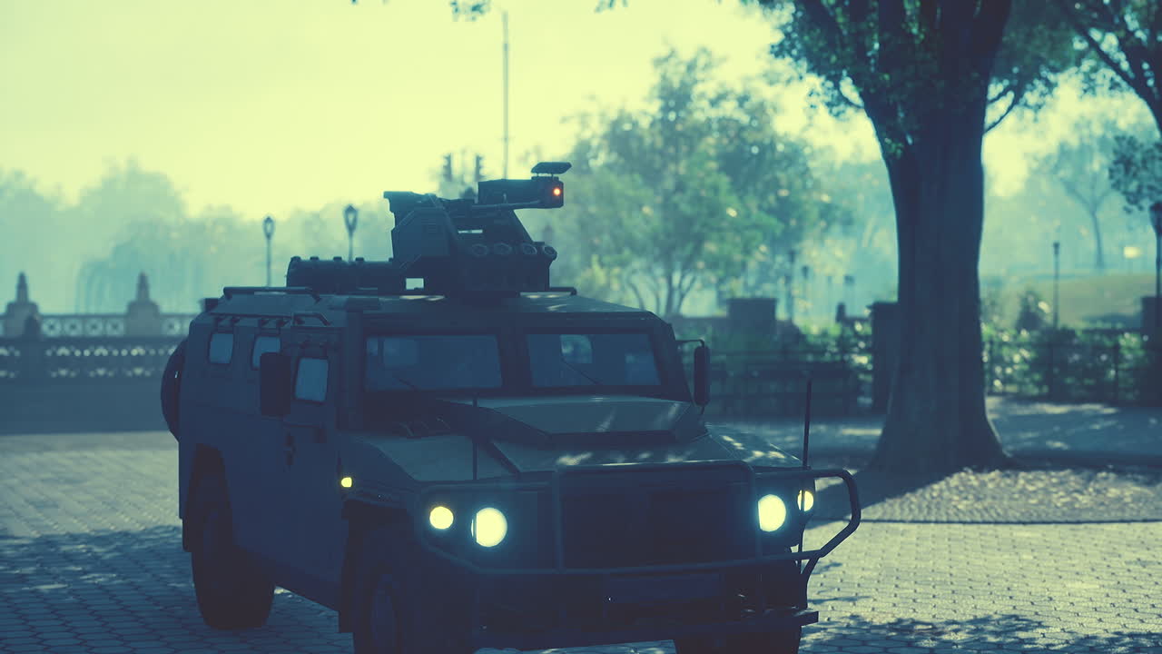 대도시에서 장갑 군사 차량