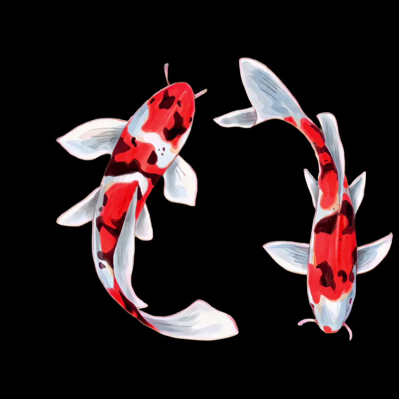 Koi fish swimming animation isolated asset, transparent 4K video, alpha channel, ProRes 4444