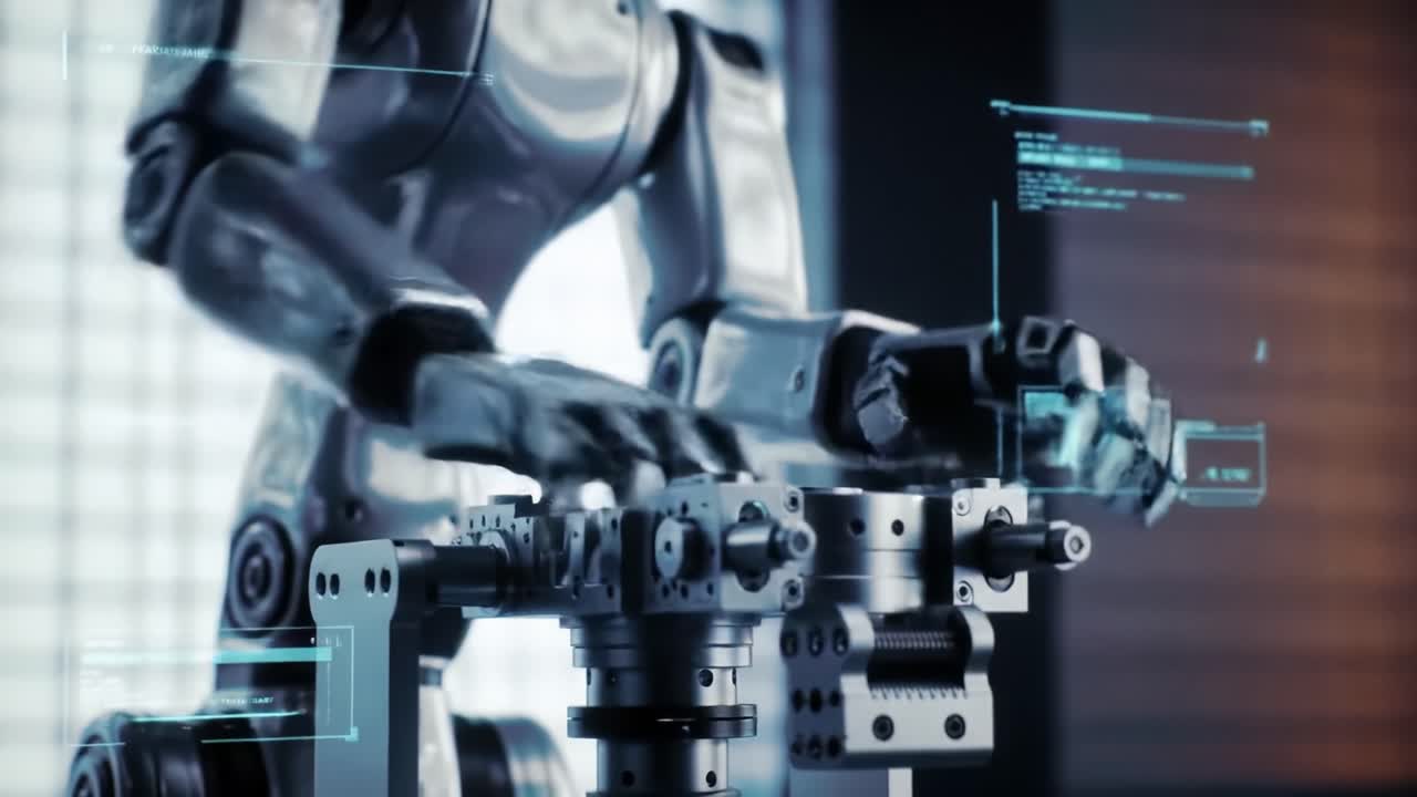 A detailed look at an advanced robotic arm demonstrating precision and mechanics in a high-tech environment. This innovative technology showcases the future of automation.