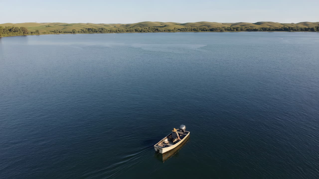 Man Fishing in a Boat on a Lake