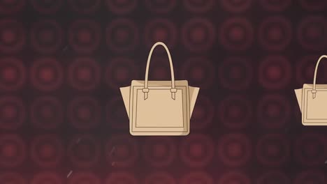 animation of handbags over circles on black background